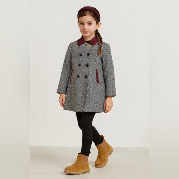 Kids Vintage Holt Renfrew Houndstooth Burgundy Collar Academia Coat 6 - Picture 1 of 16